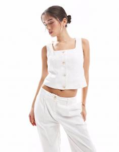 Жилет Vero Moda, приталенный в стиле кэжуал, квадратный вырез, белый цвет