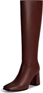 Женские высокие сапоги Vipost с квадратным носком 3,35 дюйма, массивным каблуком, с молнией сбоку, модные и удобные длинные сапоги на осень и зиму 2025, Wine