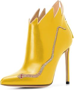Женские модные ботильоны FSJ, туфли на высоком каблуке-шпильке, сексуальные, с камнями, закрытый заостренный носок, ботильоны со стразами, на молнии, размер 4-15 US, Yellow