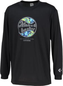 Баскетбольная футболка с длинным рукавом Converse CB252366L, с принтом, влагоотводящая, быстросохнущая, унисекс, черный/серый