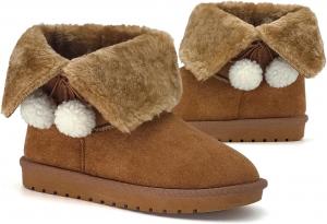 Детские зимние ботинки Sharllen для девочек, теплые снежные ботинки для малышей, уютные пушистые ботильоны для детей, уличная модная обувь для мальчиков и девочек, обувь для маленьких и больших детей, Dark Brown