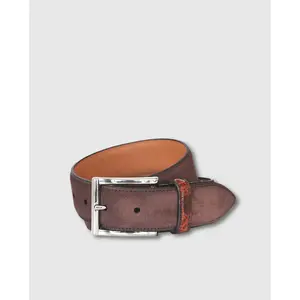 Мужской замшевый ремень Olimpo с отделкой под крокодила коричневого цвета, коричневый