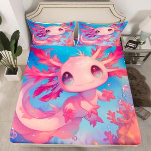 Erosebridal Детский комплект постельного белья Axolotl с розовым кавайным дизайном, милые мультяшные саламандры и морские обитатели, Blue and Pink