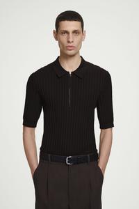 Рубашка поло из шелка и хлопка на молнии COS, коричневый