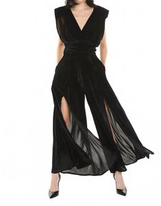 Бархатный комплект топ и брюки в черном цвете BEULAHSTYLE