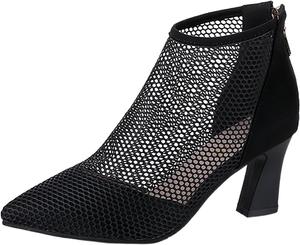 Женские ботильоны с сетчатой вставкой, заостренным каблуком и круглым носком, легкие и удобные, с приятием без шнуровки, осенние стильные ретро-классические ботинки для женщин Generic, Black