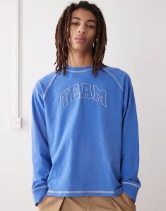 Футболка с длинным рукавом COLLUSION с разноцветным принтом синего цвета