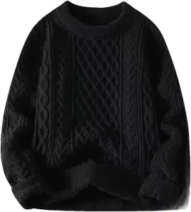 Мужской свитер с круглым вырезом, утепленный, свободного кроя