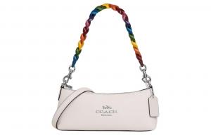 COACH Шарлотт Утонченная Сумка Бaguette из Гальванизированной Кожи Женская Серебристо-Меловая Мультиколорная Сумка Через Плечо