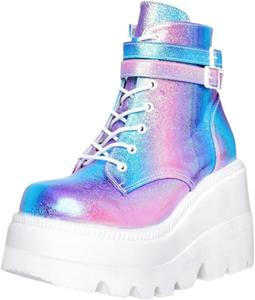 Женские ботинки на толстой подошве, с толстыми каблуками, короткие ботинки, готические боевые ботинки с круглым носком, женские ботинки на платформе с шнуровкой в стиле мото AnnabaFanny, Colorful