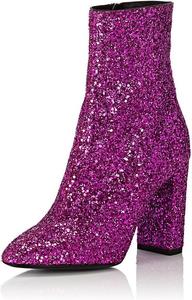 Женские ботильоны XYD с блестками, низким устойчивым каблуком, круглым носком и молнией, Glitter-Rosy 3.15"