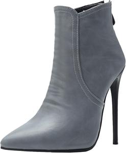 Женские короткие ботильоны на шпильке однотонного цвета с заостренным носком и задней молнией XIEPP, Grey