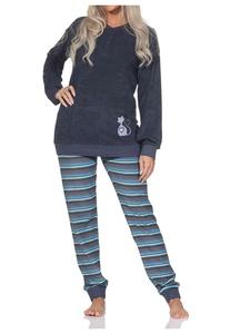 NORMANN Пижама из махровой ткани, с длинными рукавами, манжетами и анималистическим рисунком, выполненная из ткани синего цвета