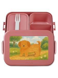 Mr. & Mrs. Panda Ланчбокс с собачьей тематикой, пушистым рисунком, без надписи, пастельно-красного цвета