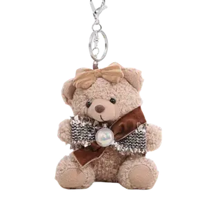 Fluffy bear Милый розовый плюшевый кулон с медвежонком и бантом, высота 13 см