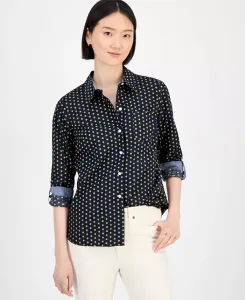 Женская хлопковая рубашка-фуляр с пуговицами спереди Tommy Hilfiger, синий