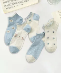 Девичьи носки до щиколотки из хлопковой смеси с вышивкой, комплект из 5 пар Aimoha - Select -, цвет Other Blues
