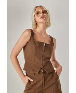 Женский топ без рукавов с застежкой-молнией спереди Nasty Gal, коричневый