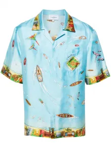 Шелковая рубашка Maison Sur Piloti CASABLANCA, синий