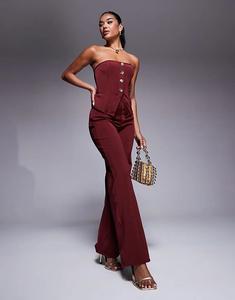 Прямые бандажные брюки ASOS DESIGN бордового цвета