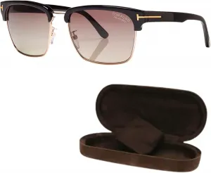 Солнцезащитные очки Tom Ford FT0367 RIVER геометрической формы + комплект с набором для чистки очков eSHADES, Shiny Black | Smoke Polarized Lens