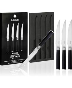 Набор из 4 ножей для стейка длиной 5 дюймов из высокоуглеродистой немецкой стали 1.4116 Babish, черный
