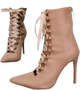 Женские ботильоны на высокой шпильке Frankie Hsu, розовые, с нюдовой лентой, шнуровкой, тонкие, сексуальные, модные, дизайнерские, новые, нарядные, больших размеров US4-14
