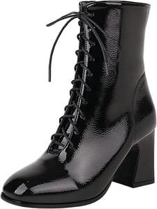 Женские массивные ботильоны Trendenzy с шнуровкой, лаковые, на высоком каблуке, с молнией, Black