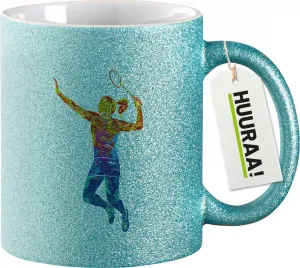 Кружка Huuraa Glitter Mug Badminton Colorful Silhouette Gift 330 мл Blue Badminton Gift Hellweg Druckerei