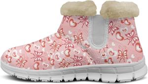 Женские зимние ботинки Howilath, ботильоны, противоскользящие, теплые зимние обувь, Pink Heart Butterfly