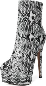 Женские ботильоны MERRORI на платформе, с фантазийным глянцевым дизайном, молнией, однотонные, с круглым носком и шпилькой, высоким каблуком 6 дюймов, White Snake