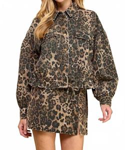 Коричневая куртка на пуговицах с анималистичным принтом Tcec, коричневый