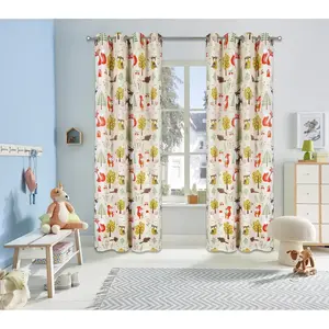 Мой домашний затемняющий занавес Лесные животные с люверсами 1 шт., детская печатная занавеска, защищающая от постороннего взгляда, разных размеров My Home, бежевый/мультиколор
