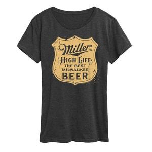 Женская футболка Miller High Life с винтажным графическим гербом Licensed Character, серый