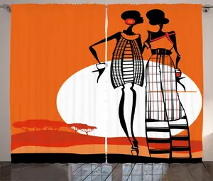 Шторы ABAKUHAUS в африканском деревенском стиле, стильные женщины в пустыне, универсальные ленточные шторы для гостиной с петлями и крючками, 280 x 225 см, разноцветные Abakuhaus