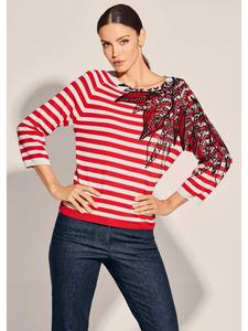 MADELEINE Полосатый свитер со стразами кремового/красного цвета