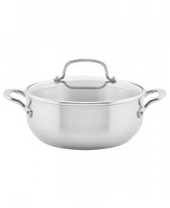 Индукционная кастрюля из нержавеющей стали с трехслойным дном, объемом 4 кварты (около 1,8 литра), с крышкой KitchenAid, цвет brushed stainless steel