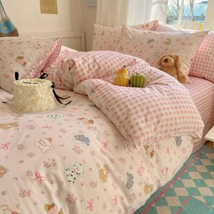 LUOLAI HOME Комплект постельного белья 4 предмета, простыня, размер 200x230 см, 100% хлопок, цвет Romantic Floral Dog