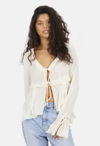 Блузка с длинным рукавом и оборками на пуговицах Brave Soul, Off White