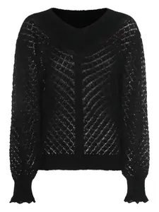 Свитер открытой вязки с оборками на манжетах TWINSET, черный
