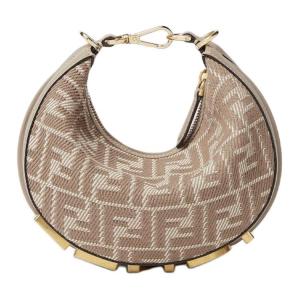 FENDI Графитовая тканевая полумесяц сумка мини женская серая