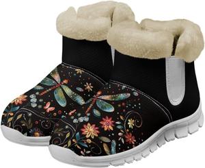 Женские зимние ботинки chaqlin Dragonfly, противоскользящие, снежные, легкие с флисовой подкладкой, на плоской подошве, удобные, теплые, для повседневного ношения на улице, с подошвой из ЭВА, Boho Dragonfly Floral