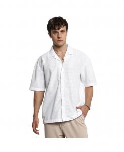 Мужская рубашка оверсайз цвета мела белого с узором соты Campus Sutra, White