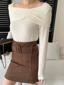 Женский топ с присборенным вырезом и открытыми плечами Doux Belle, цвет Beige