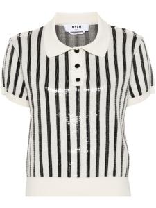 MSGM полосатый джемпер с воротником поло и пайетками, белый