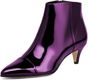 Женские модные ботильоны Miss Left с металлическим блеском, невысокий каблук типа «kitten», закрытый острый носок, боковая молния, стильные осенние ботинки, размеры 4-16 US, Purple