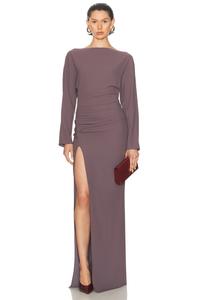 Растягивающееся креповое платье с драпировкой и открытыми плечами Lapointe, Mocha