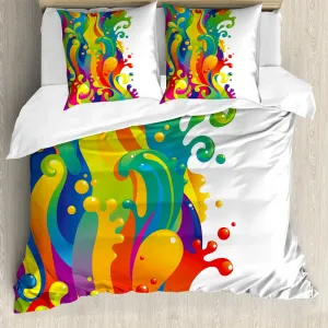 Пододеяльник ABAKUHAUS Psychedelic, с радужными шприцами, с защитой от клещей, подходит для аллергиков, с наволочками, 155 см x 220 см - 80 x 80 см, разноцветный