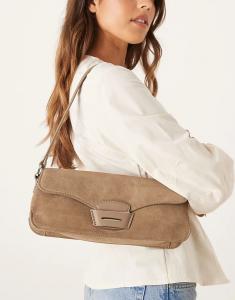 Сумка через плечо из кожи Mango с контрастной строчкой каштанового цвета