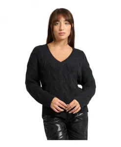 Черный свитер с V-образным вырезом и плетеной отделкой. Armani Exchange, черный